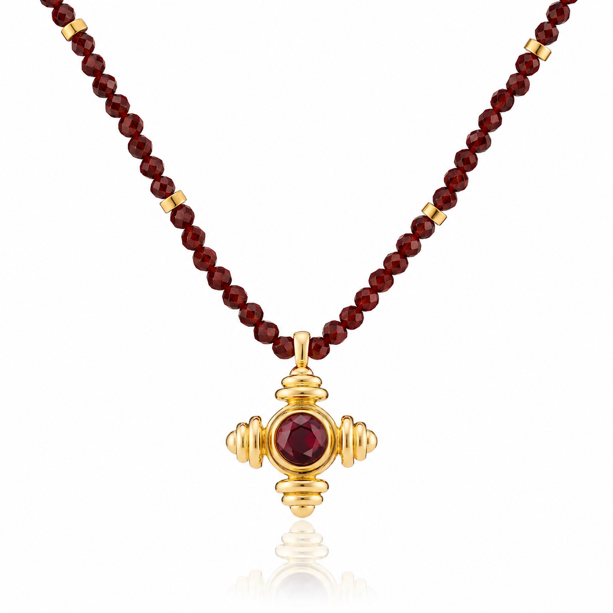 Garnet Beaded Cross Gold Necklace - Lulu B London Jewellery