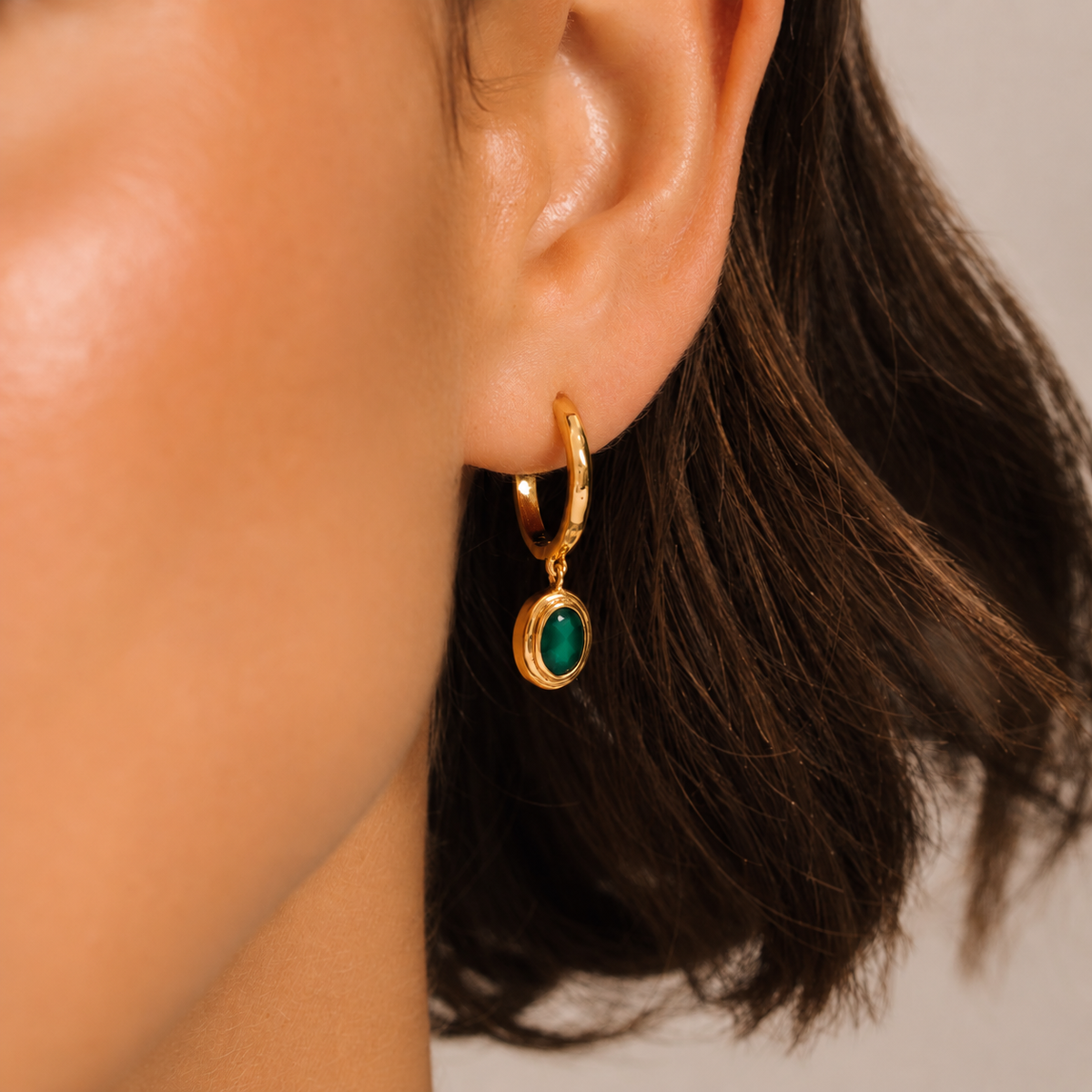 Green Agate Drop Small Hoop Earrings - Lulu B London Jewellery