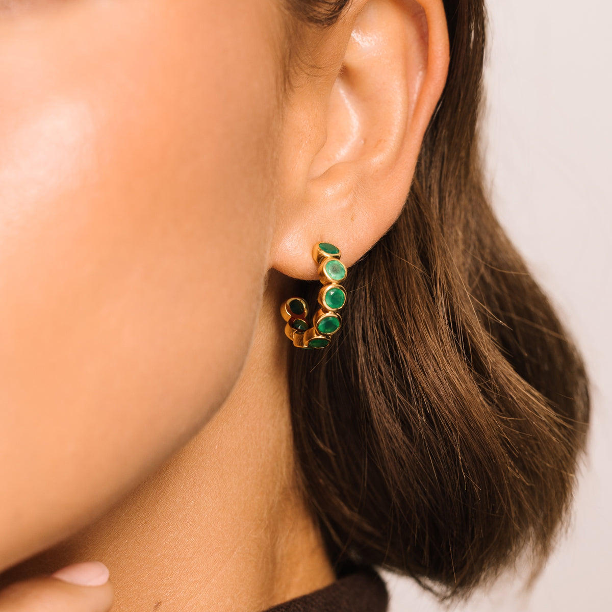 Green Agate Gold Hoop Earrings - Lulu B London Jewellery
