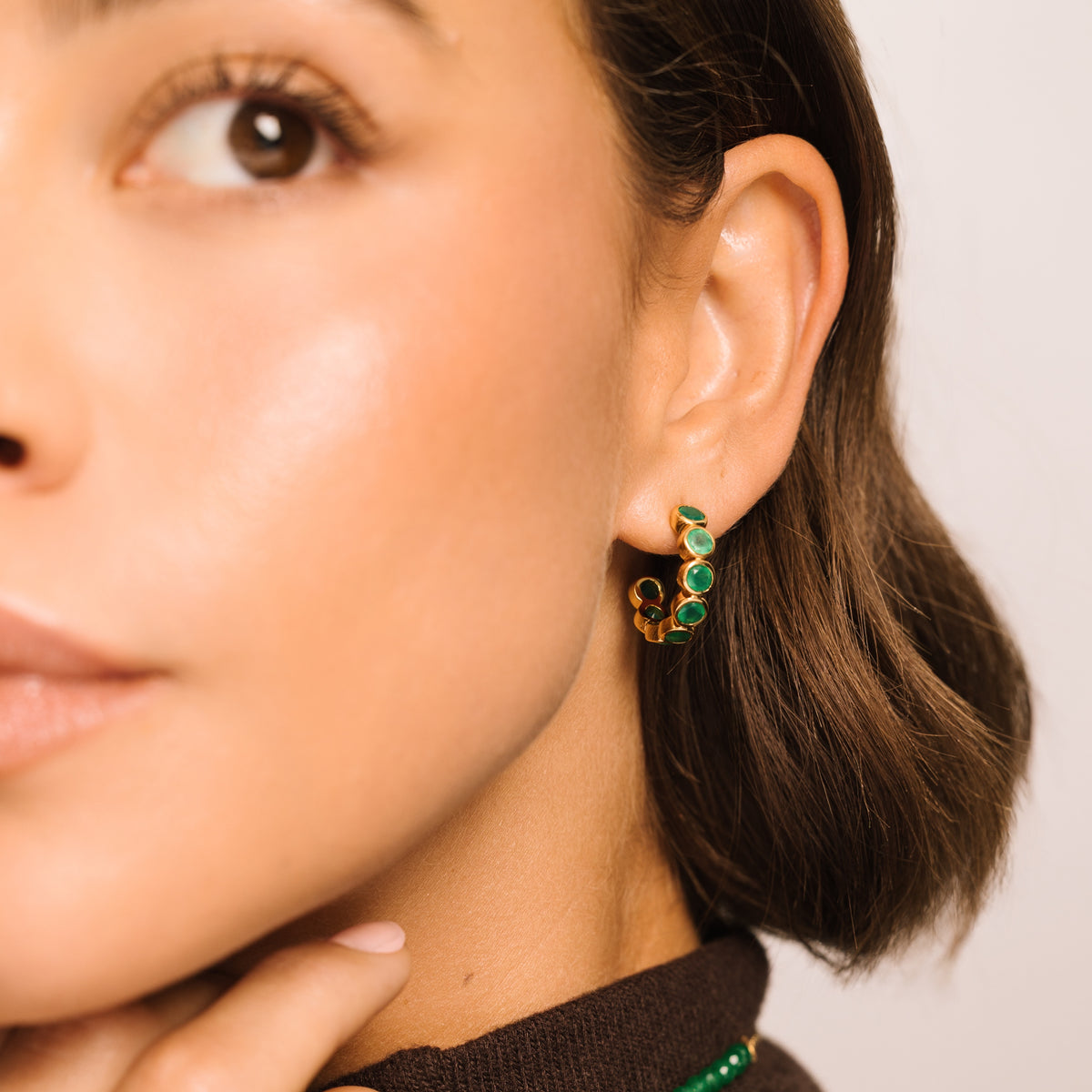 Green Agate Gold Hoop Earrings - Lulu B London Jewellery