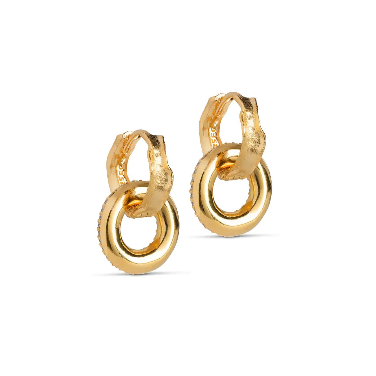 Hammered Gold Hoop Earrings with Pavé Drop - Eloise