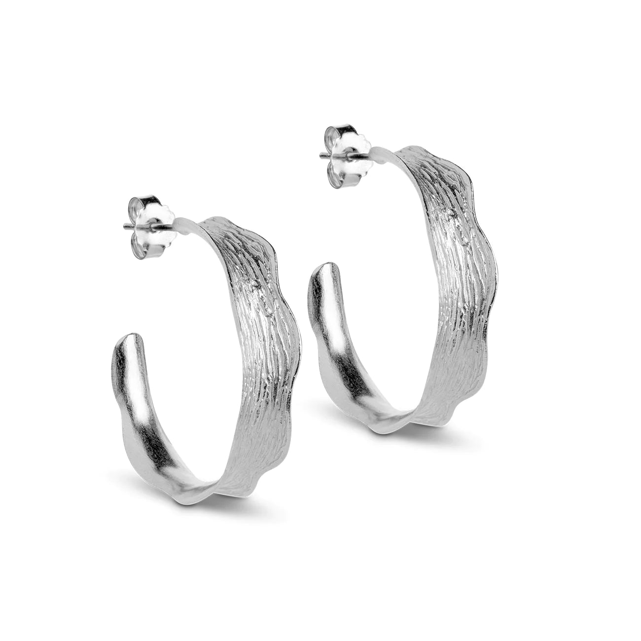 Textured Silver Hoop Large Earrings - Eloise