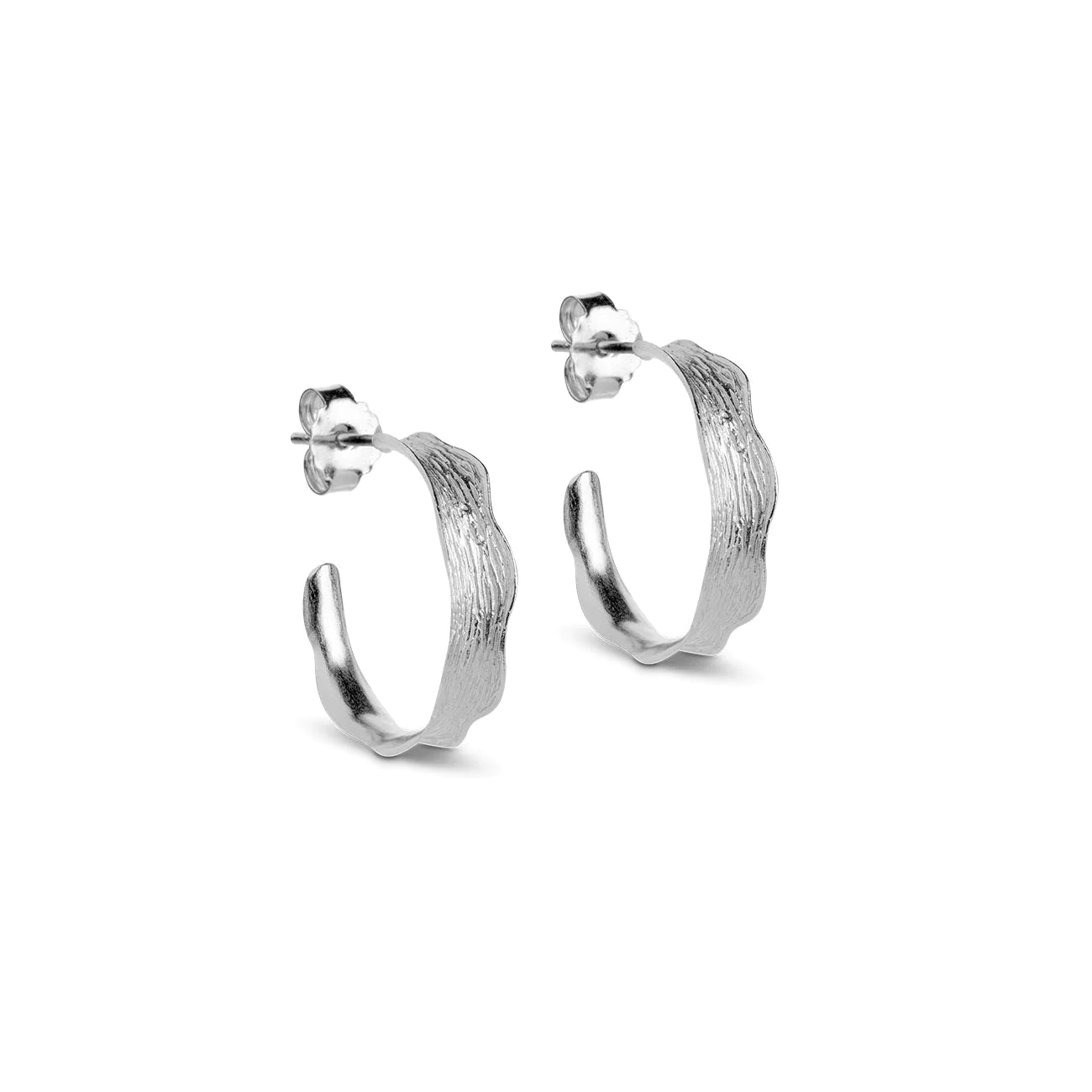 Textured Silver Hoop Small Earrings - Eloise