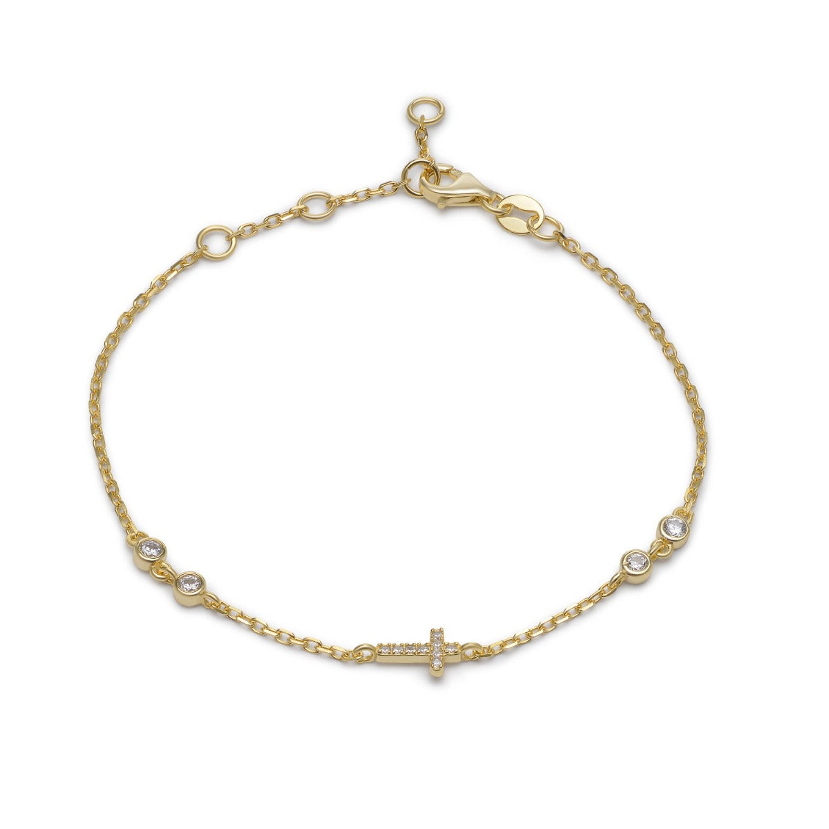 Cross Gold Bracelet with Cubic Zirconia