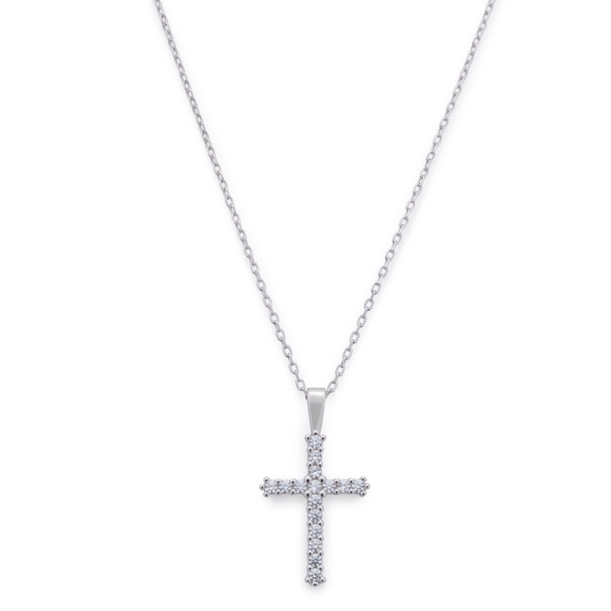 Cross Silver Necklace with Cubic Zirconia