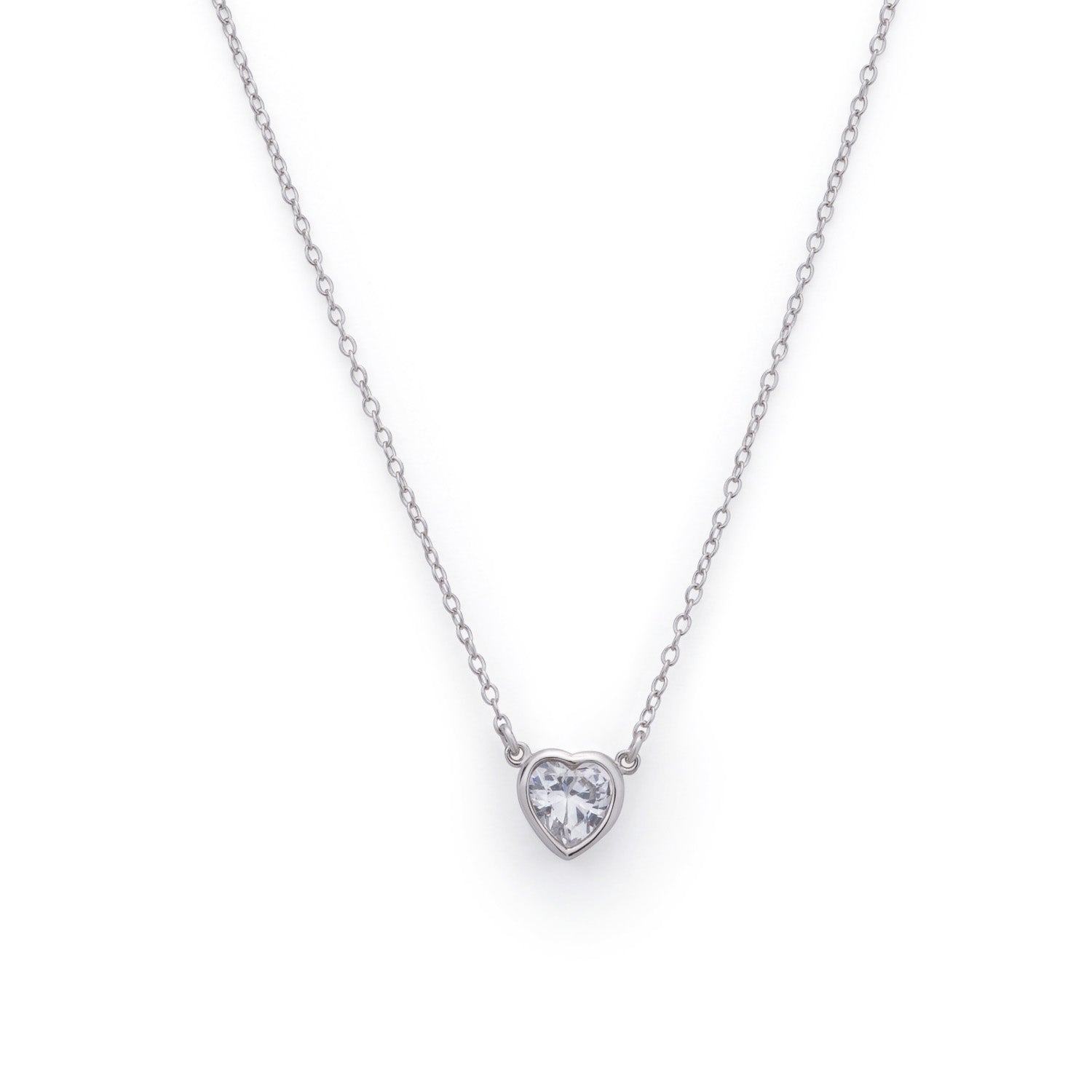 Heart Silver Necklace with Cubic Zironia