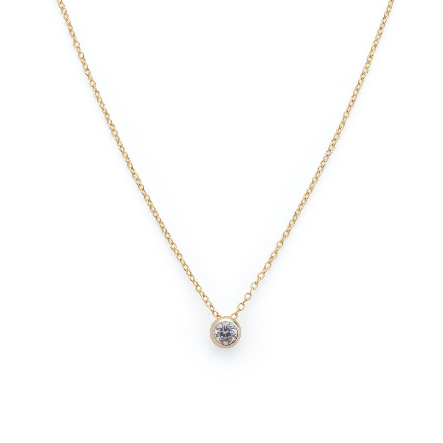 Solitaire Gold Necklace with Cubic Zirconia