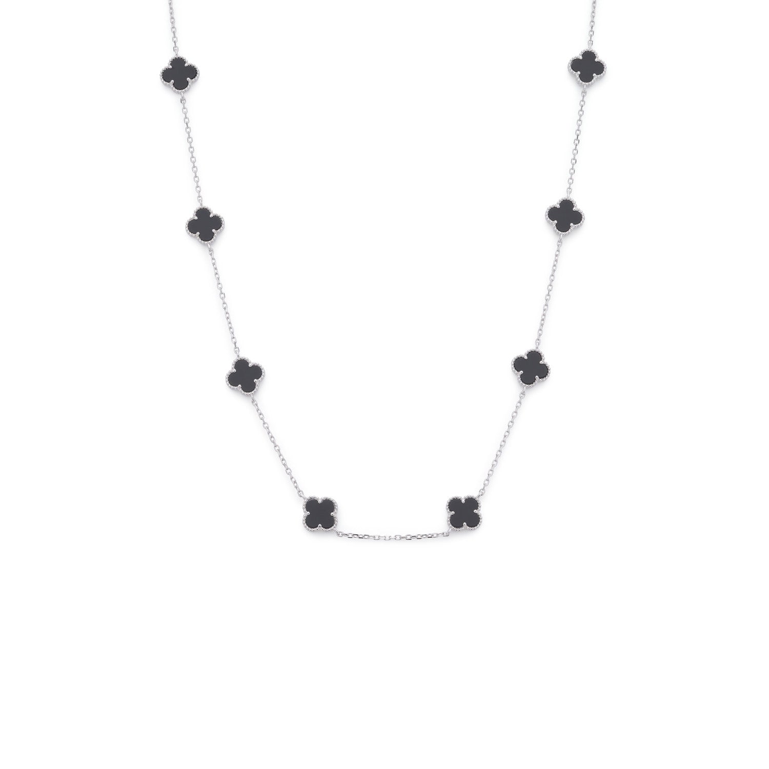 Clover Necklace with Black Onyx (Short) (Silver)