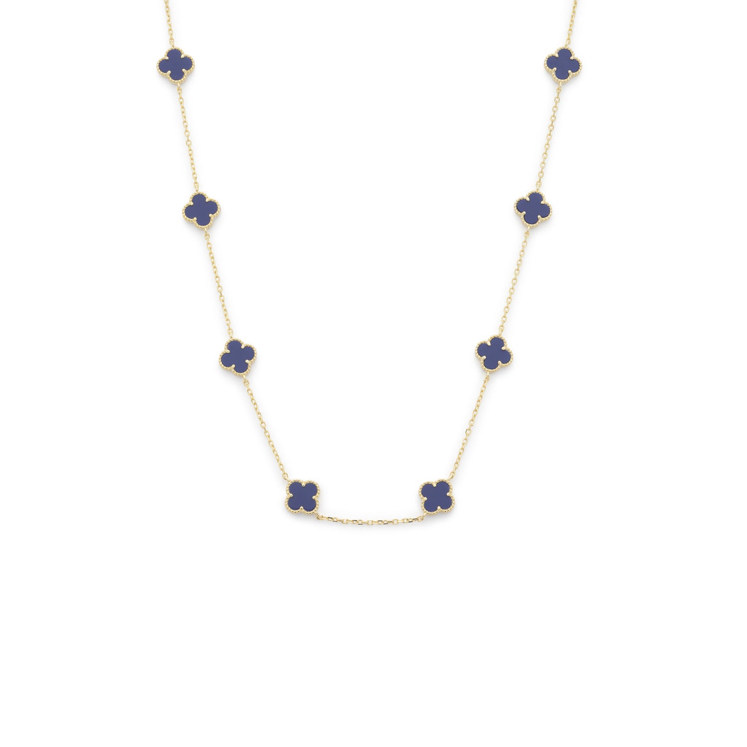 Clover Necklace with Blue Lapis (Short) (Gold)