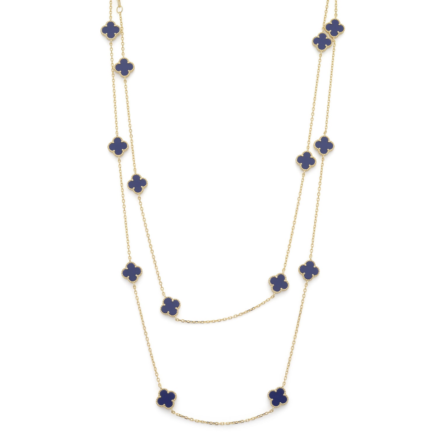 Clover Necklace with Blue Lapis (Long) (Gold)