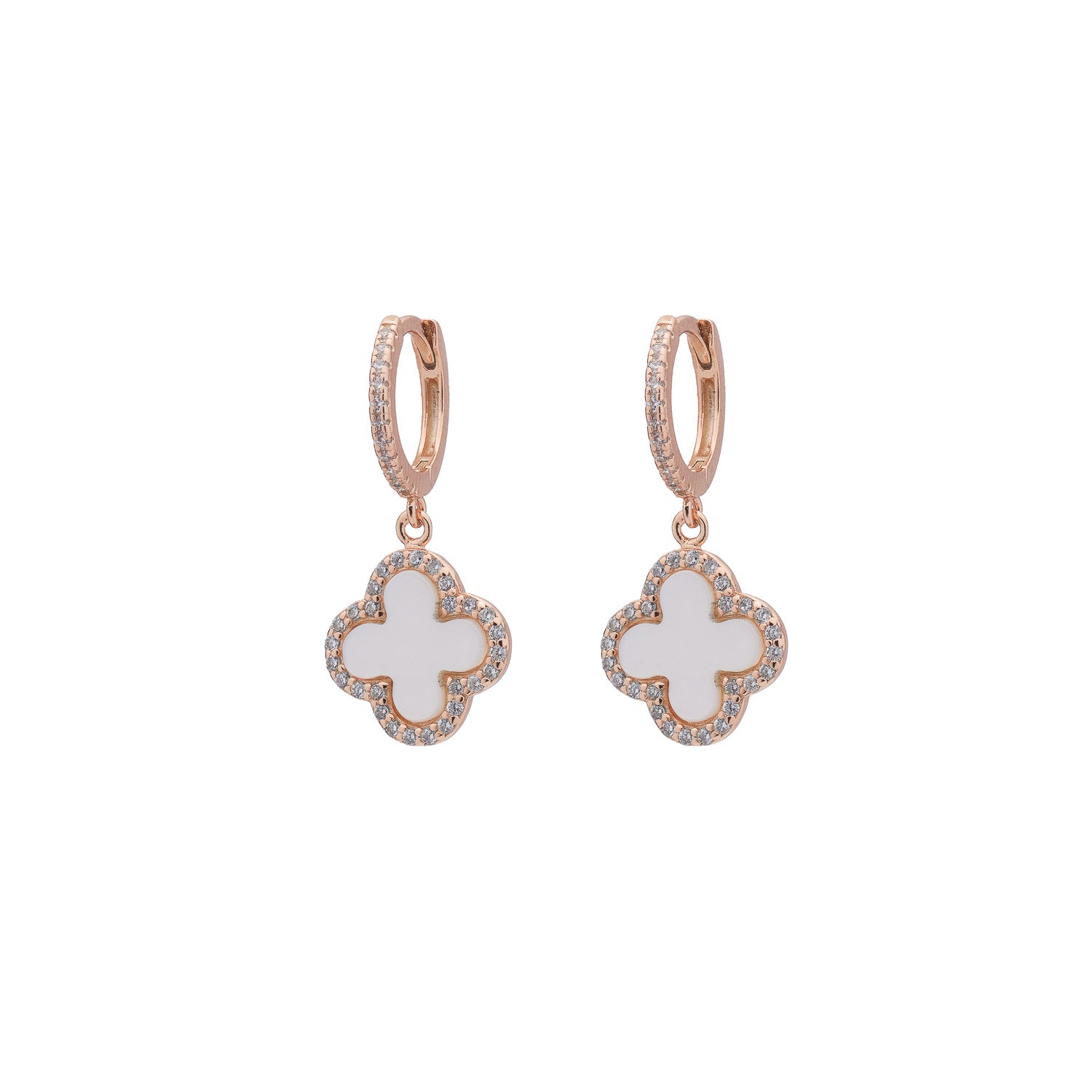 Clover Hoop Earrings with Mother of Pearl (Rose Gold) (Large)