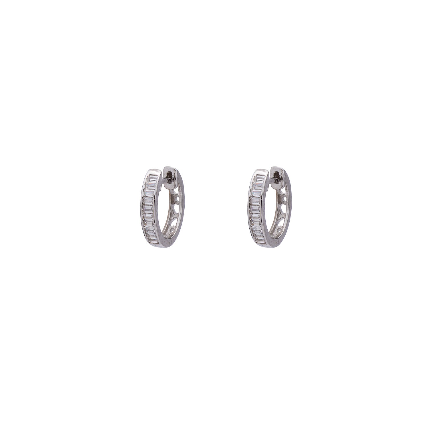 Baguette Small Hoop Silver Earrings with Cubic Zirconia