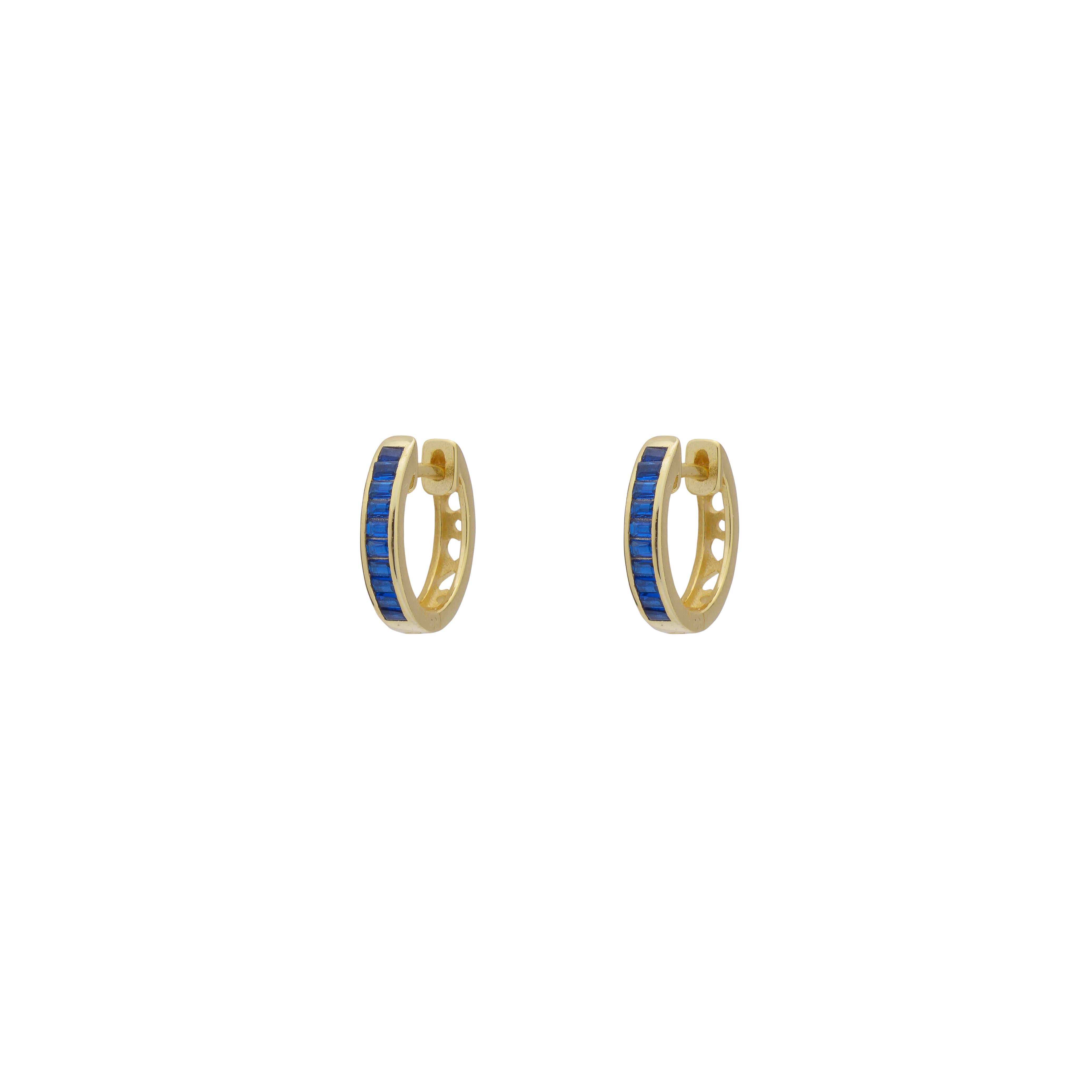 Baguette Small Hoop Gold Earrings with Lapis Lazuli