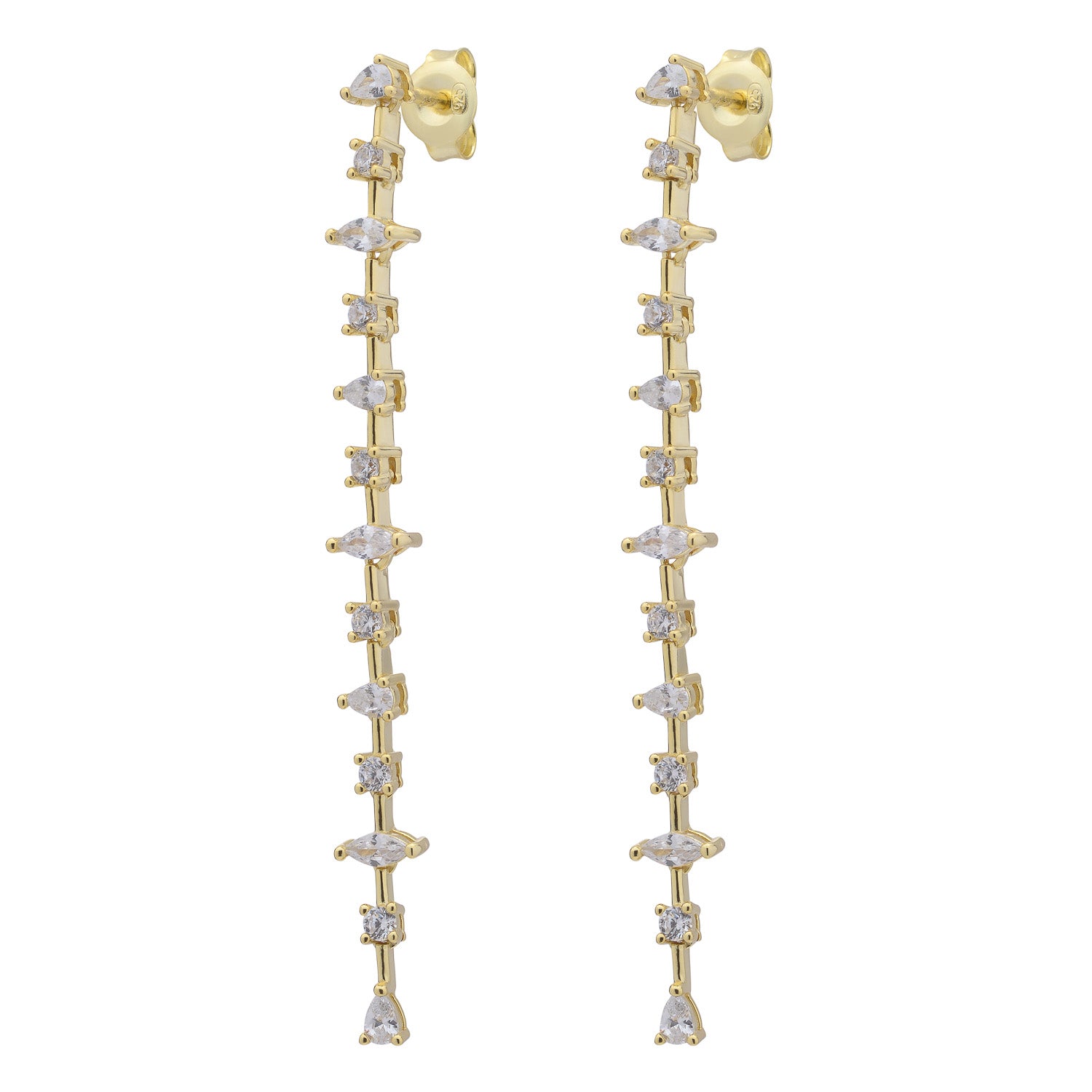 Cubic Zirconia Long Gold Stud Drop Earrings - Brooke