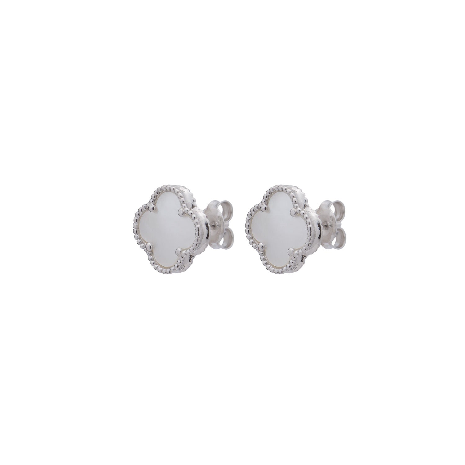 Clover Statement Stud Earring with Mother of Pearl (Silver) (Large)