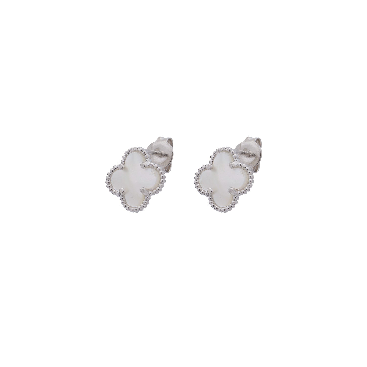 Clover Stud Earring with Mother of Pearl (Silver) (Medium)