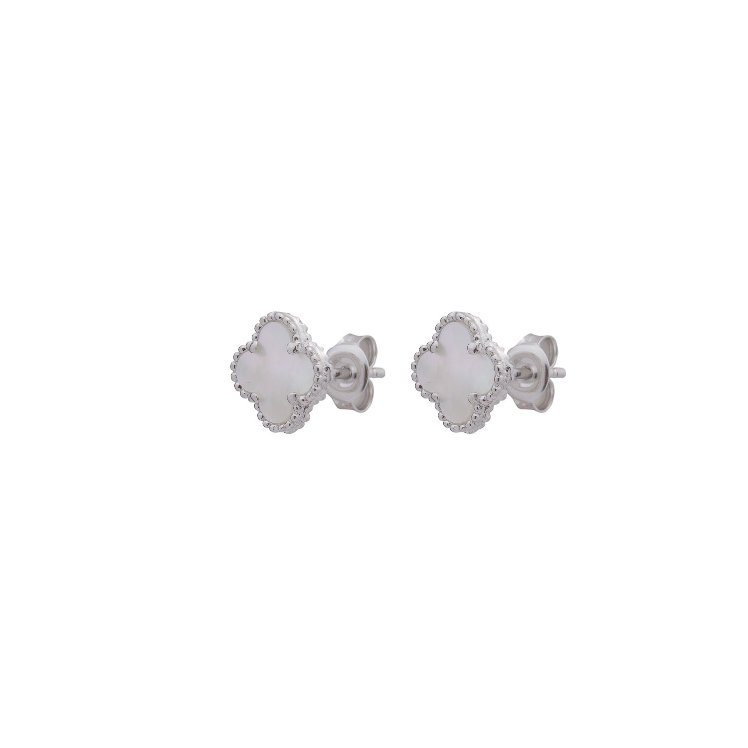 Clover Statement Stud Earring with Mother of Pearl (Silver) (Medium)