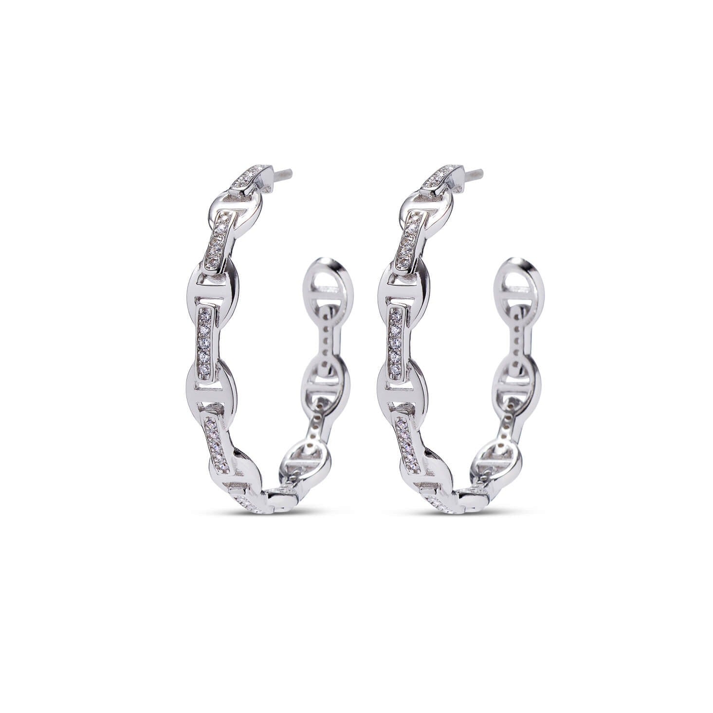 Large Buckle Silver Hoop Earrings with Cubic Zirconia