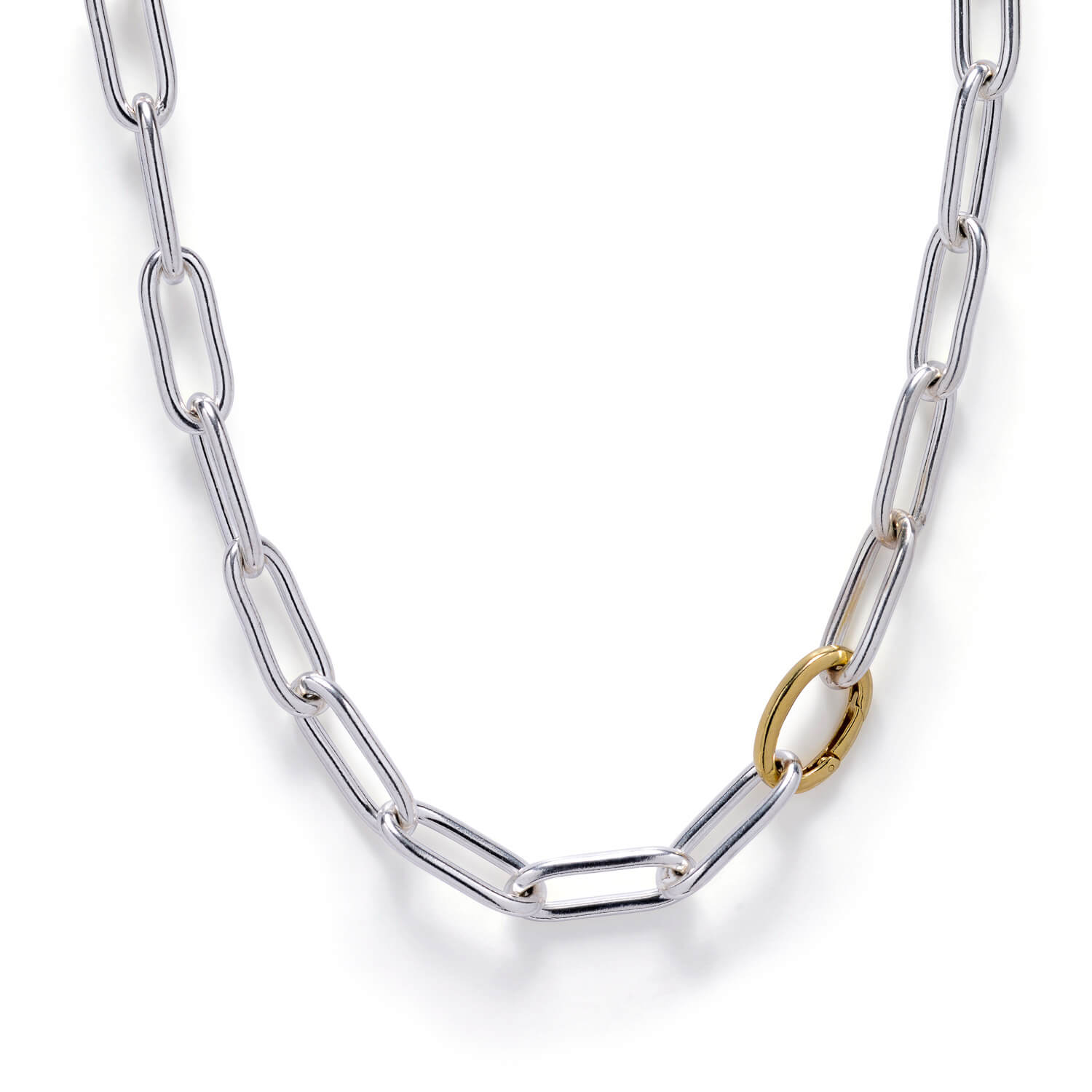 Silver Chunky Chain Necklace with Gold Bolt Ring