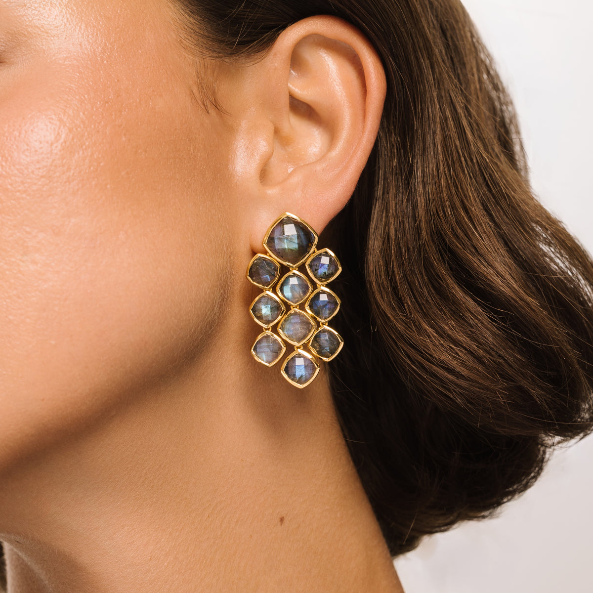 Labradorite Chandelier Gemstone Gold Earrings