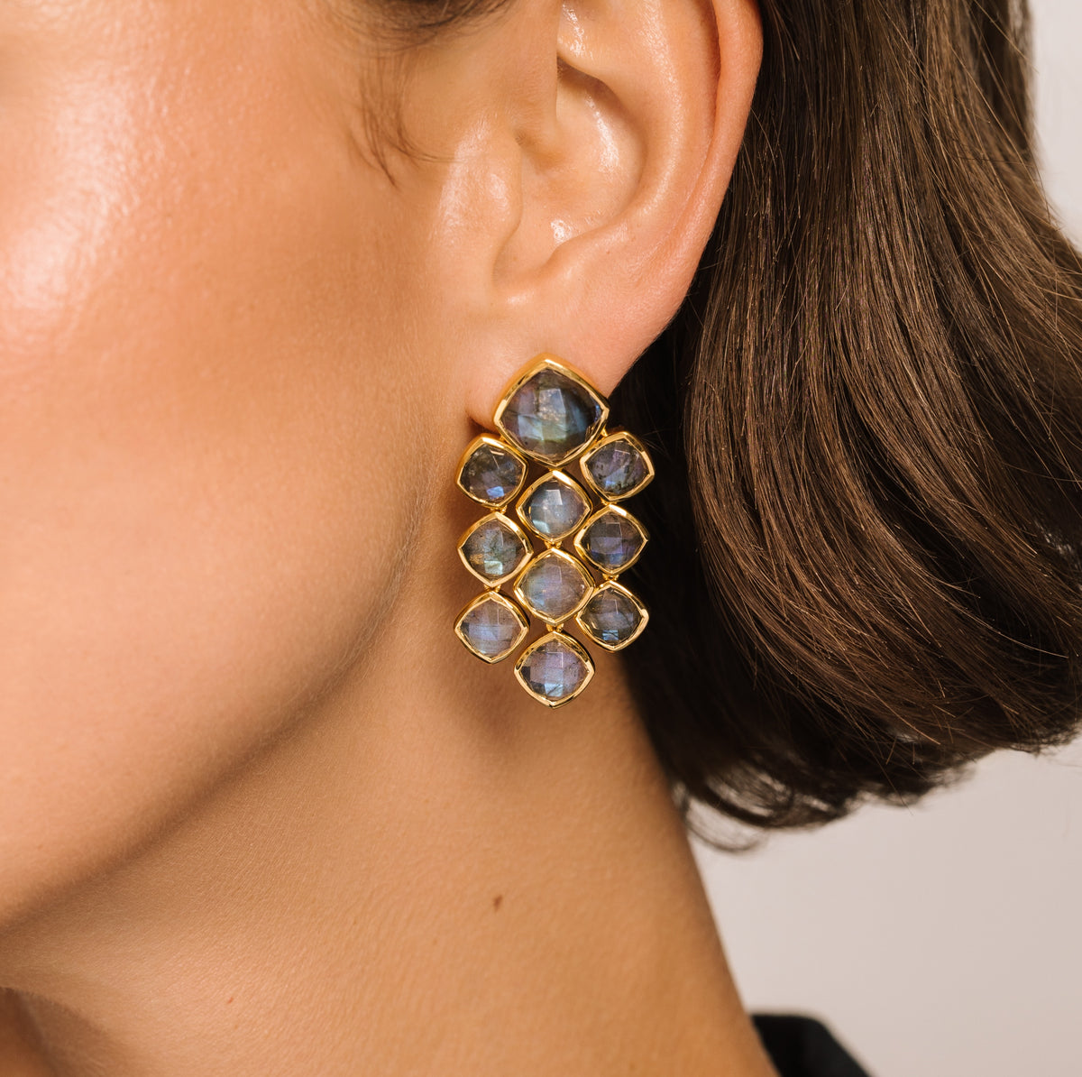 Labradorite Chandelier Gemstone Gold Earrings