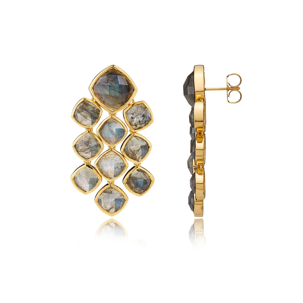 Labradorite Chandelier Gemstone Gold Earrings