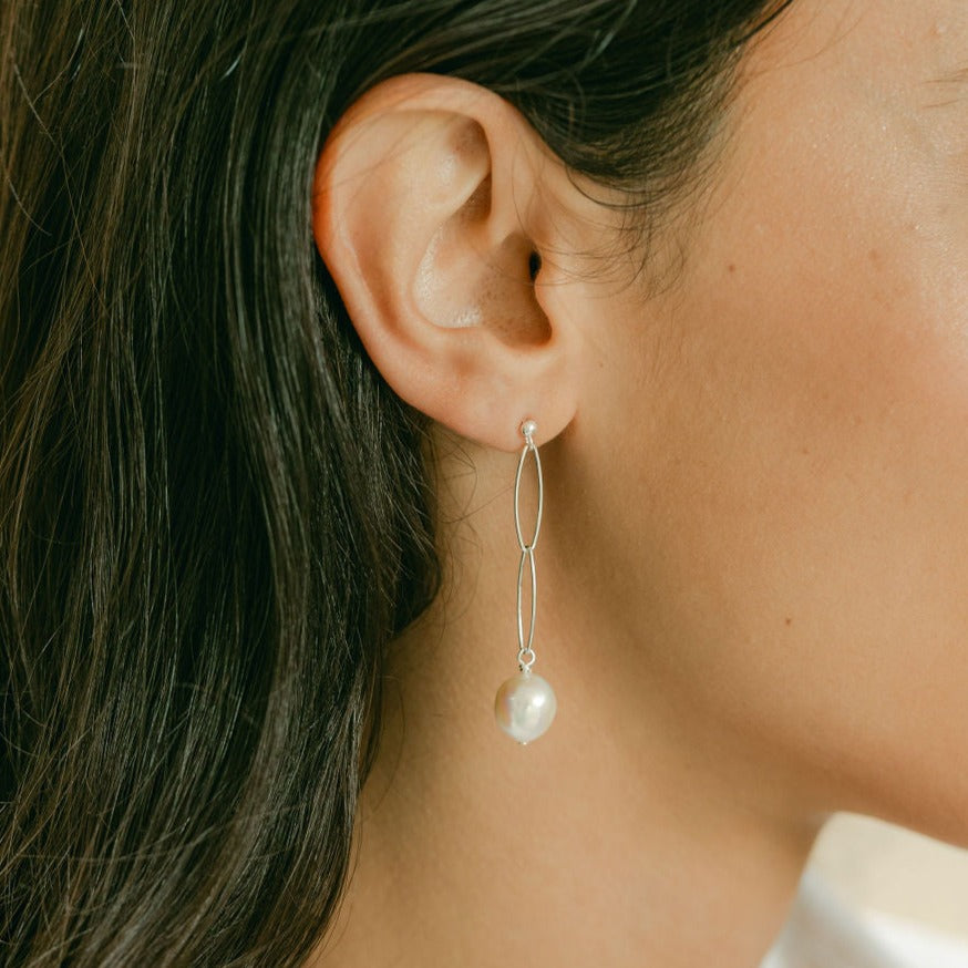 Pearl Stud Drop Silver Earring - Amica