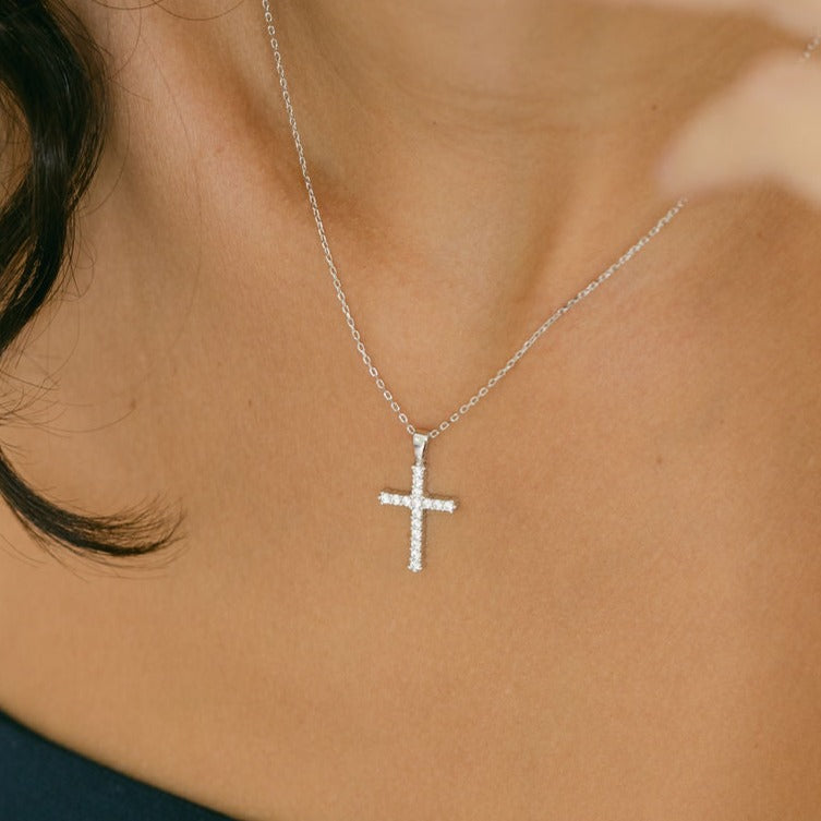 Cross Silver Necklace with Cubic Zirconia