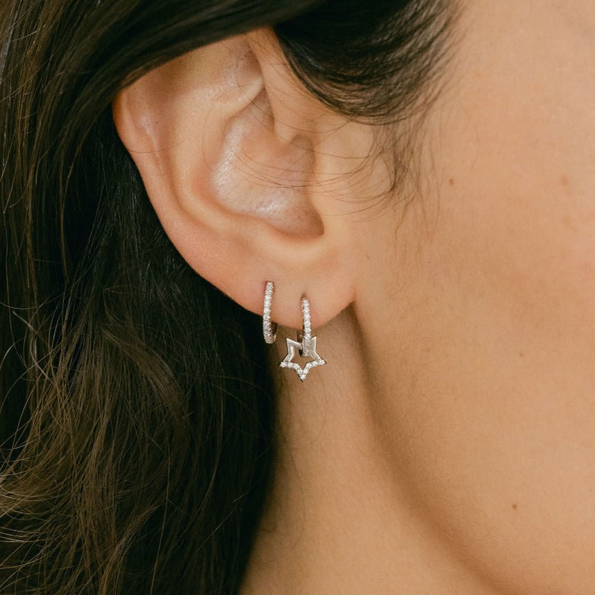 Mini Star Gold Hoop Earrings with Cubic Zirconia