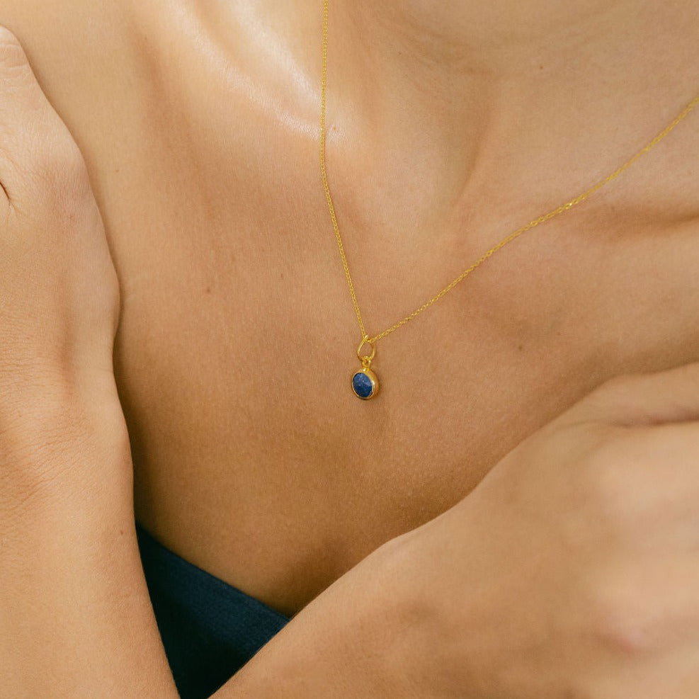 September Birthstone Gold Necklace - Lapis Lazuli (Charm sold with chain or individually)