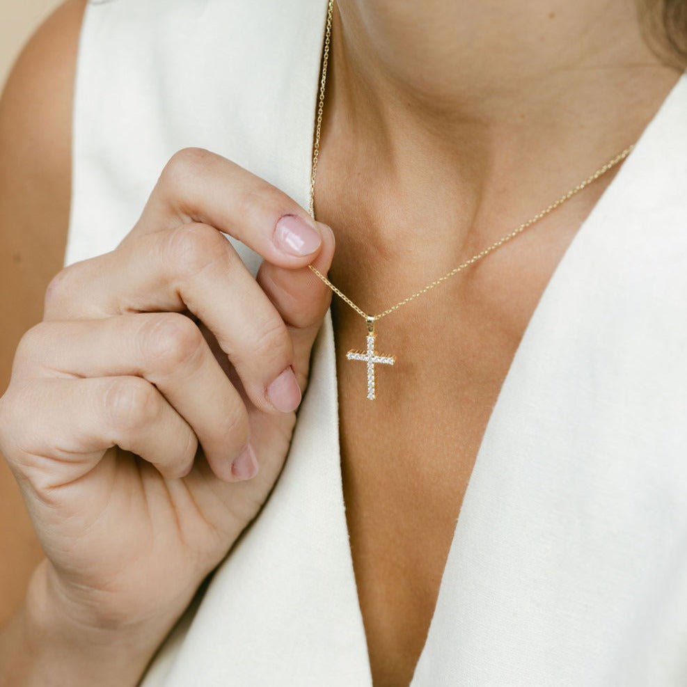 Cross Gold Necklace with Cubic Zirconia