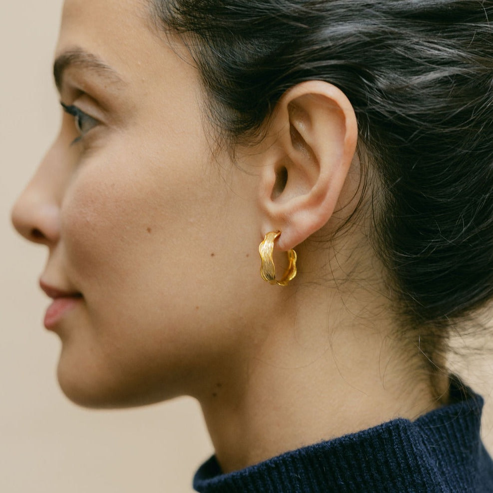 Textured Gold Hoop Small Earrings - Eloise