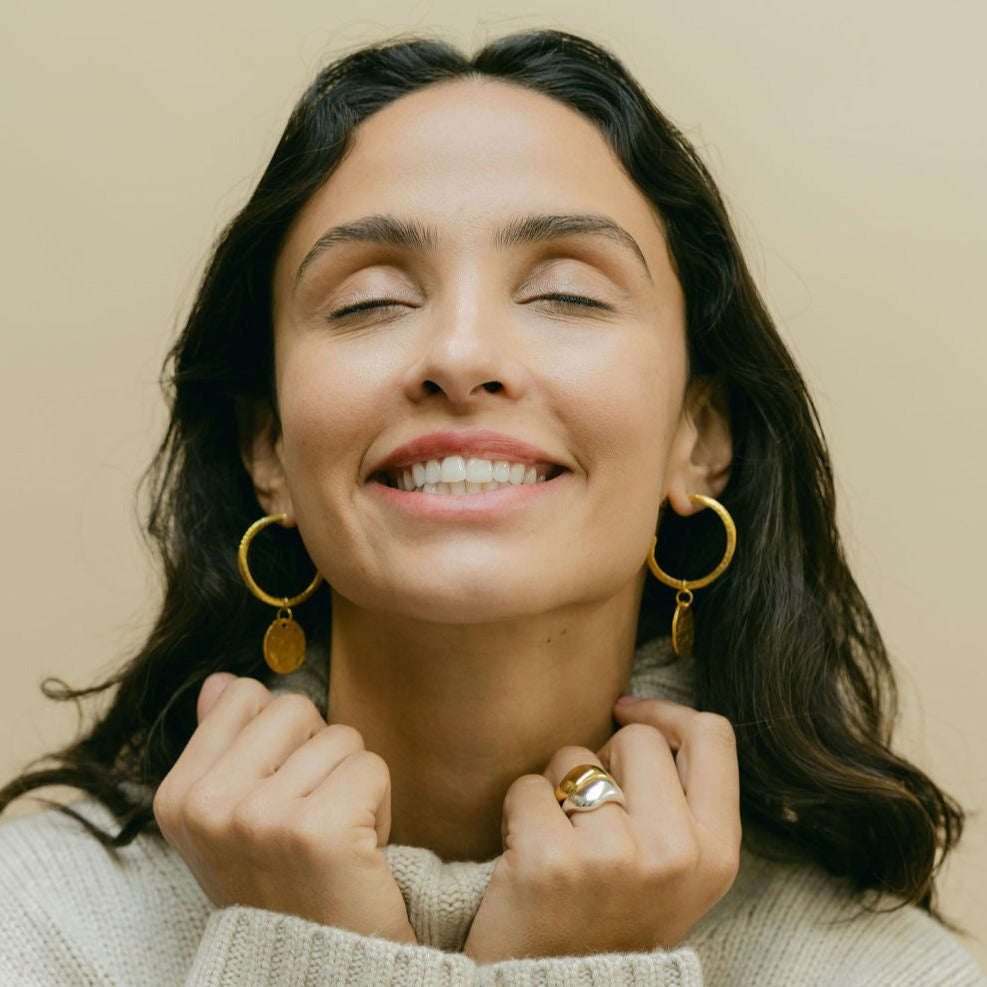 Gold Hoop Earrings with Coin - Harper