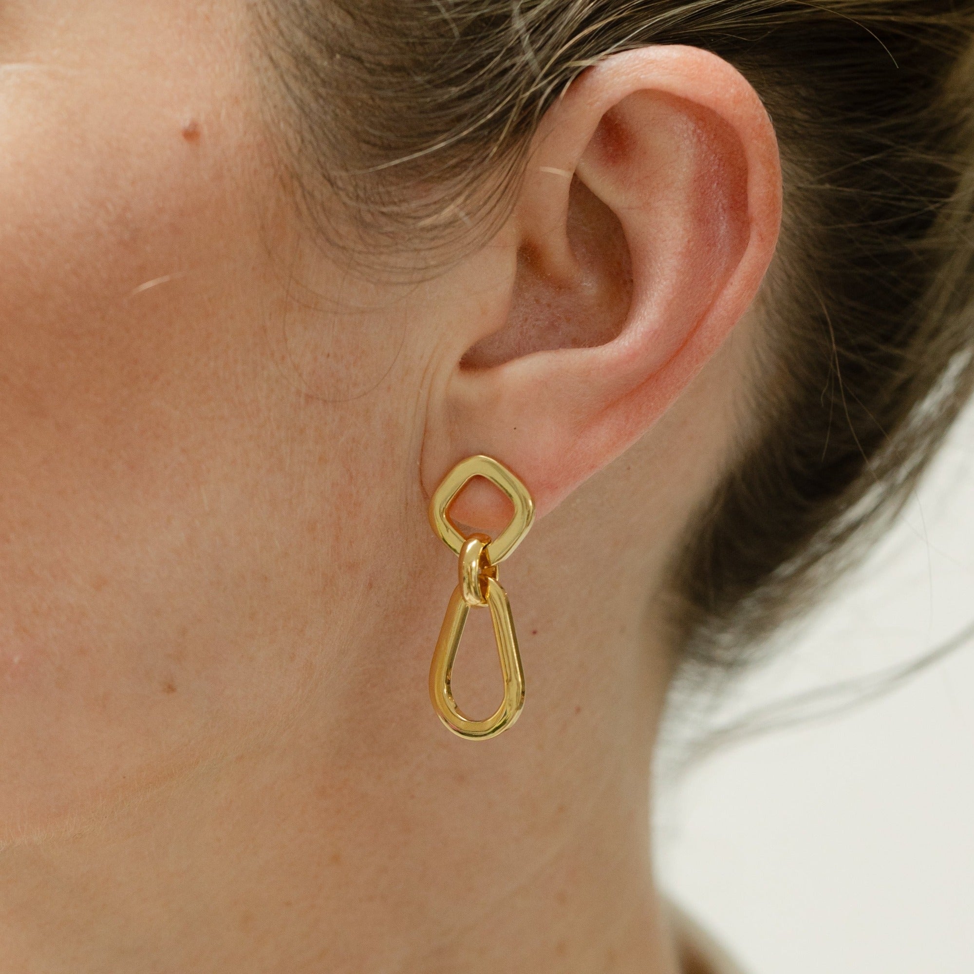 Double Link Chain Gold Drop Earrings - Siena