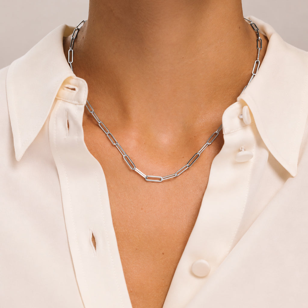 Paperclip Chain Silver Necklace