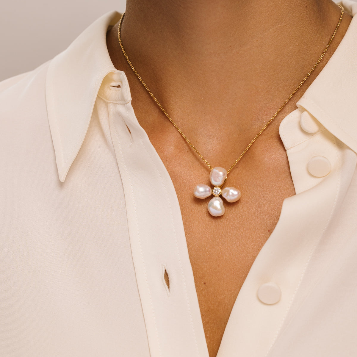 Pearl Flower Silver Necklace with Cubic Zirconia - Lulu B London Jewellery 