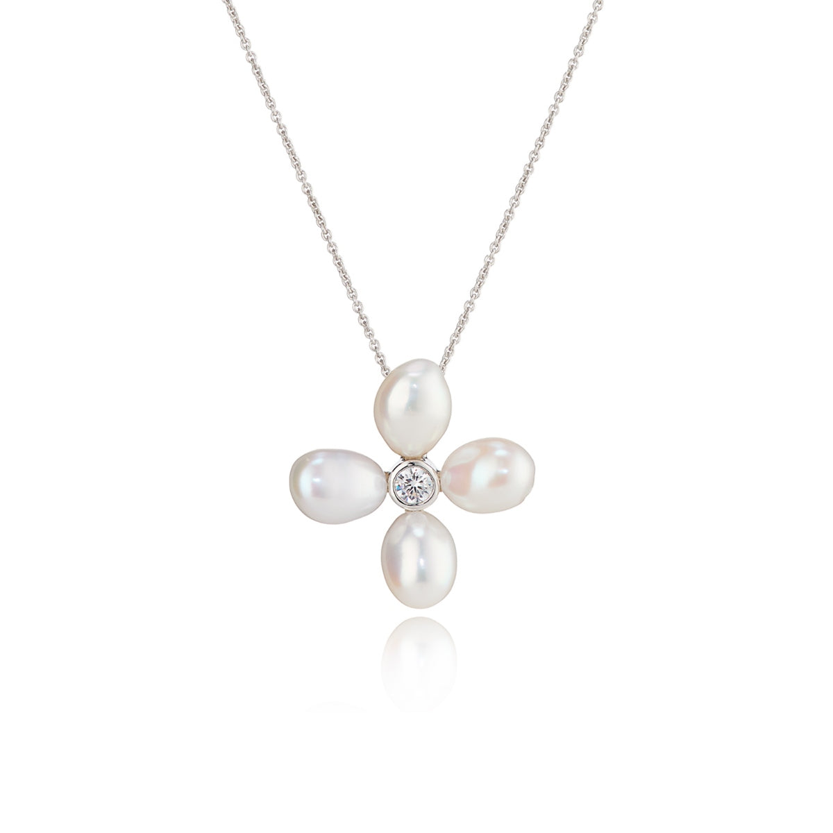 Pearl Flower Silver Necklace with Cubic Zirconia - Lulu B London Jewellery 