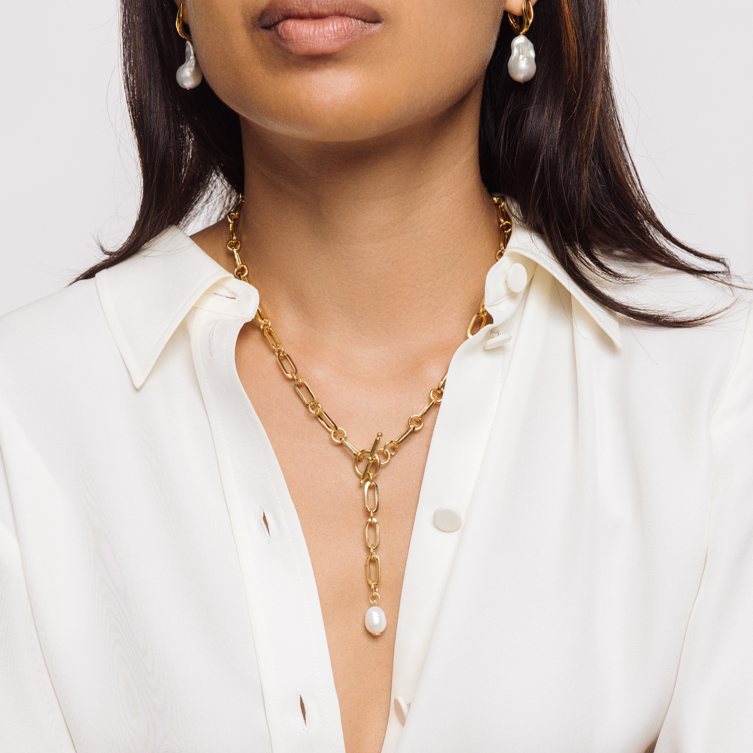 T-Bar Pearl Lariat Chain Necklace - Lulu B London Jewellery