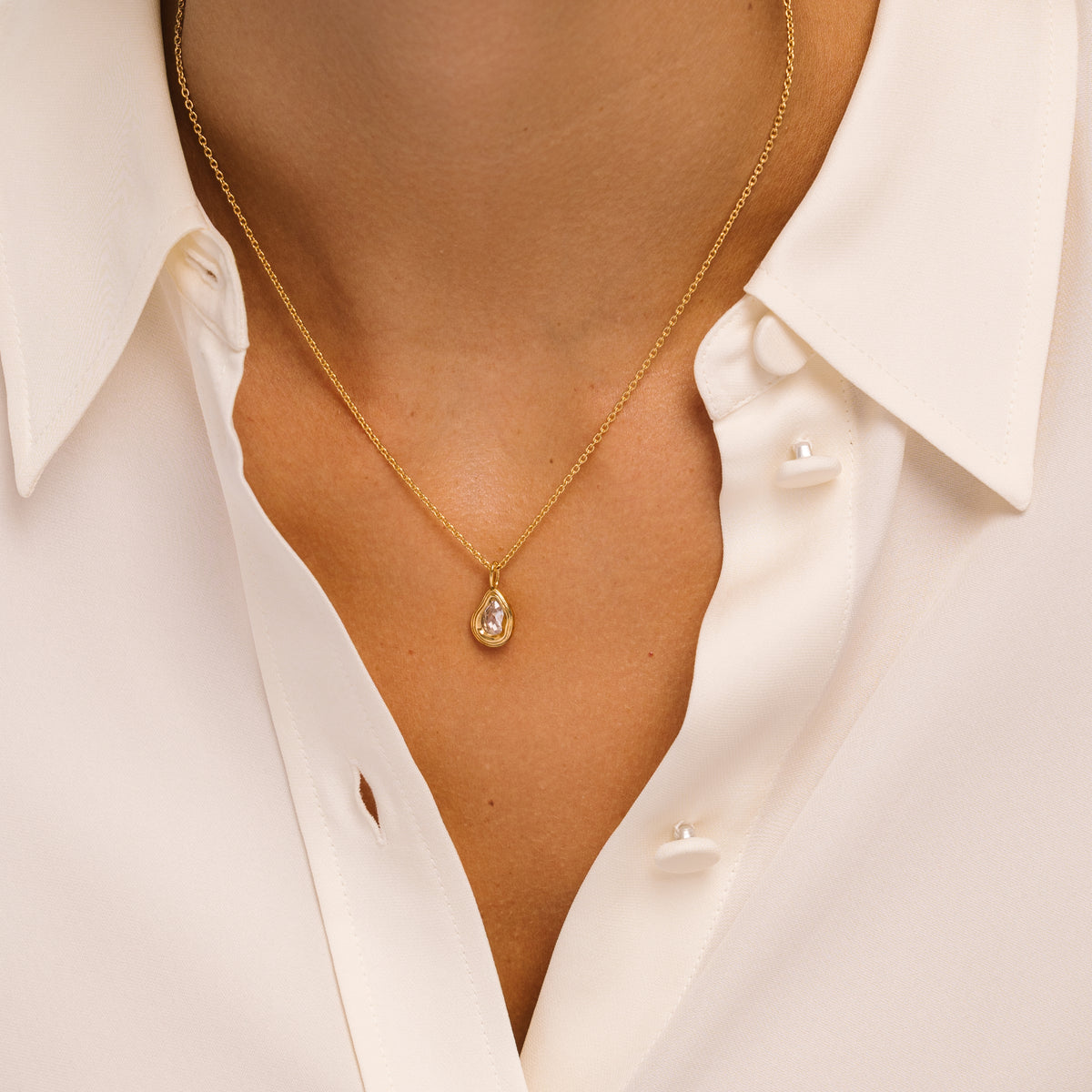Teardrop Gold Pendant Necklace with Cubic Zirconia - Ripple - Lulu B London Jewellery
