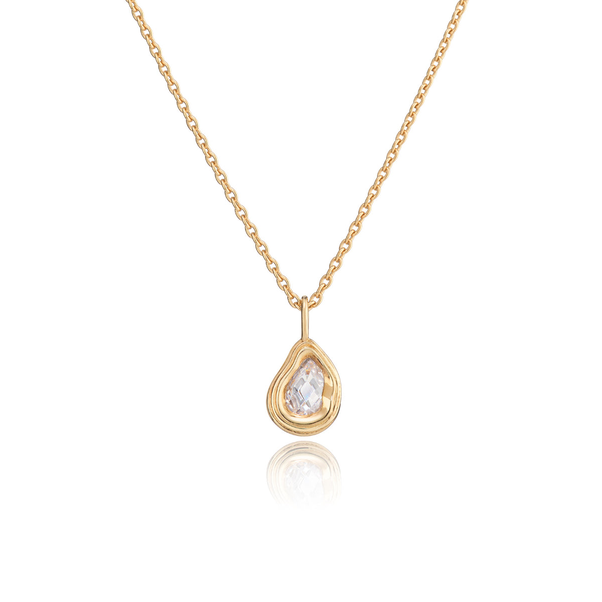 Teardrop Gold Pendant Necklace with Cubic Zirconia - Ripple - Lulu B London Jewellery