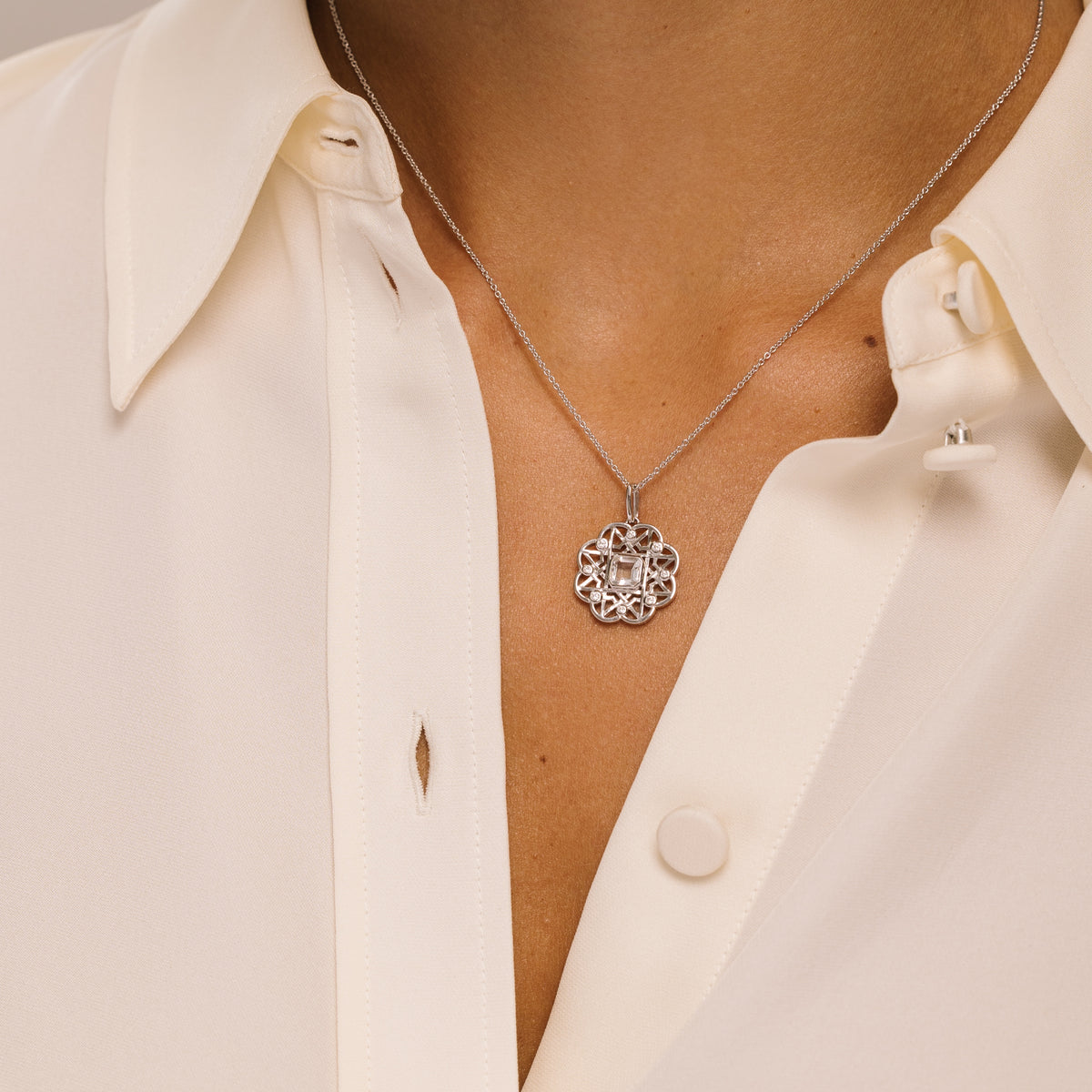 White Topaz Gemstone Flower Silver Necklace - Lulu B London Jewellery