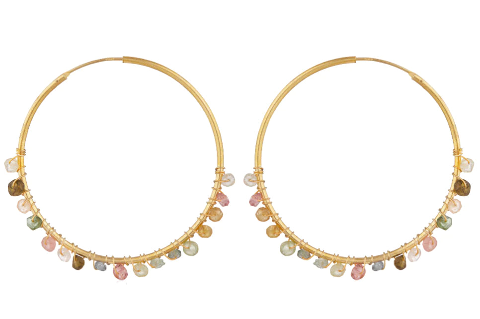Beaded Tourmaline Multi-Stone Gold Hoop Earrings - Willow