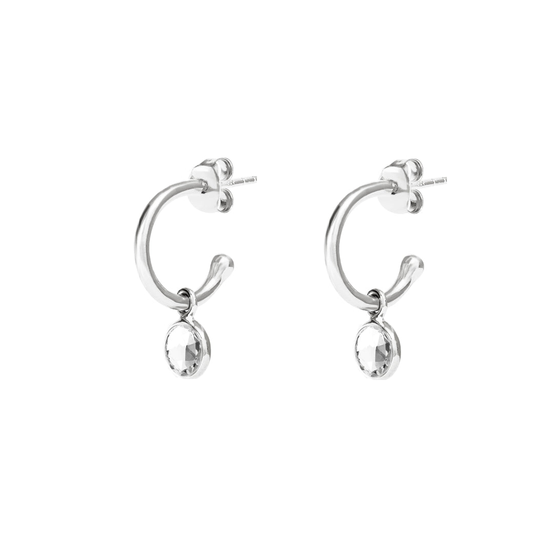 April Birthstone Silver Hoop Earrings - Crystal (Charm sold with hoops or individually) - Lulu B Jewellery