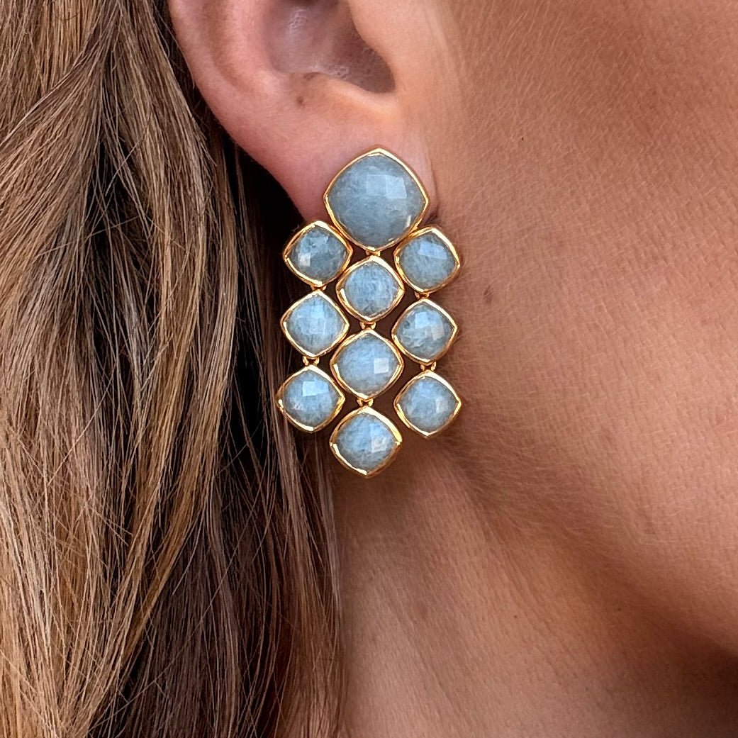 Aquamarine Chandelier Gemstone Gold Earrings - Lulu B London - Timeless Jewellery