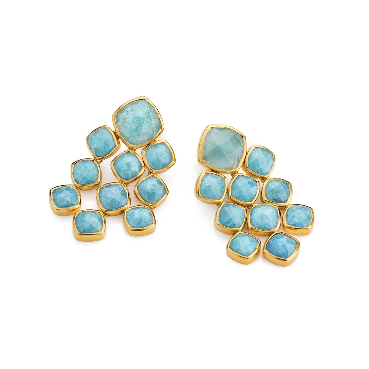 Aquamarine Chandelier Gemstone Gold Earrings - Lulu B London - Timeless Jewellery
