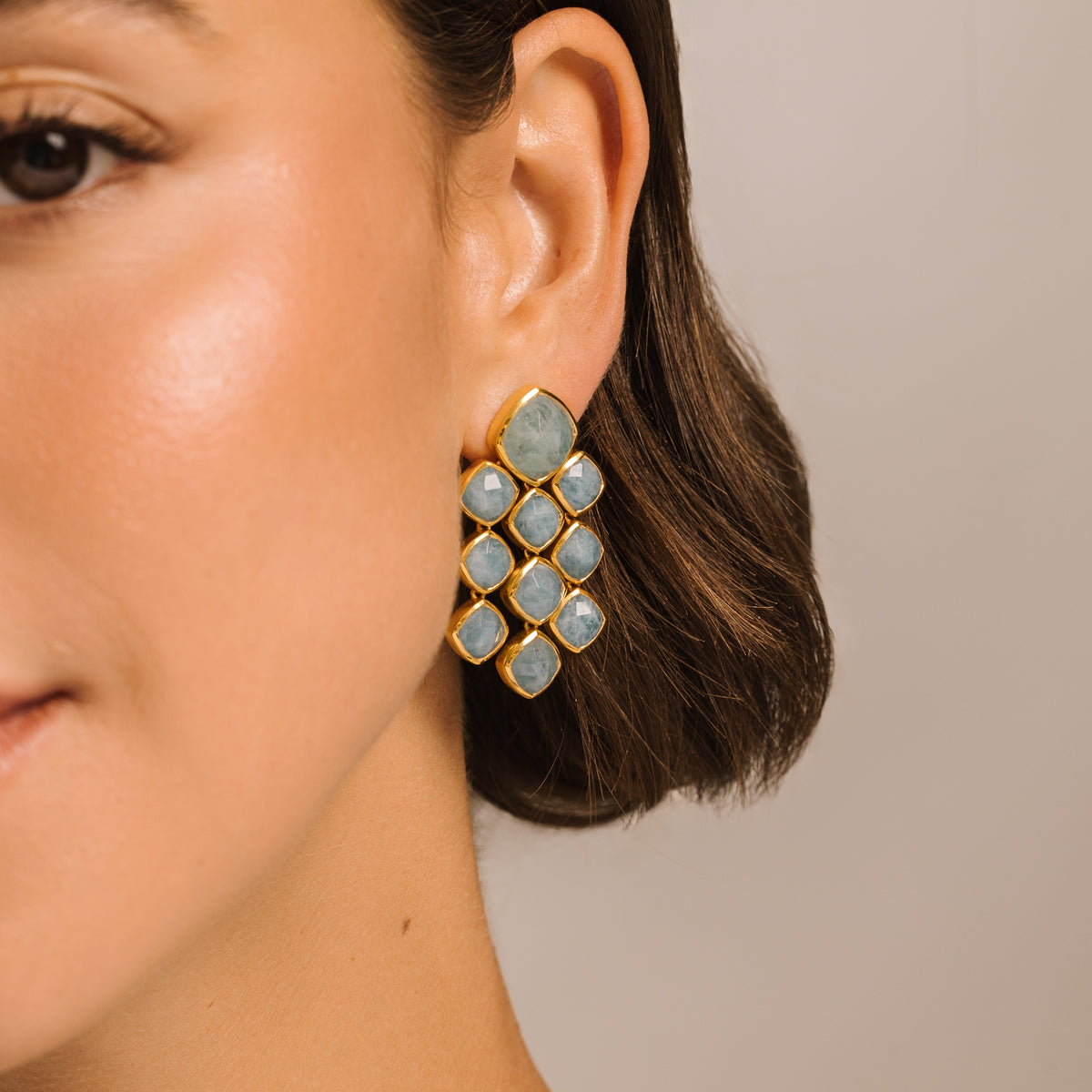 Aquamarine Chandelier Gemstone Gold Earrings