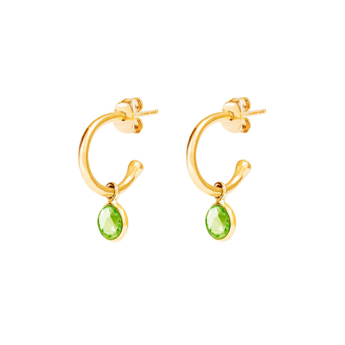 August Birthstone Gold Hoop Earrings - Peridot (Charm sold with hoops or individually) - Lulu B Jewellery