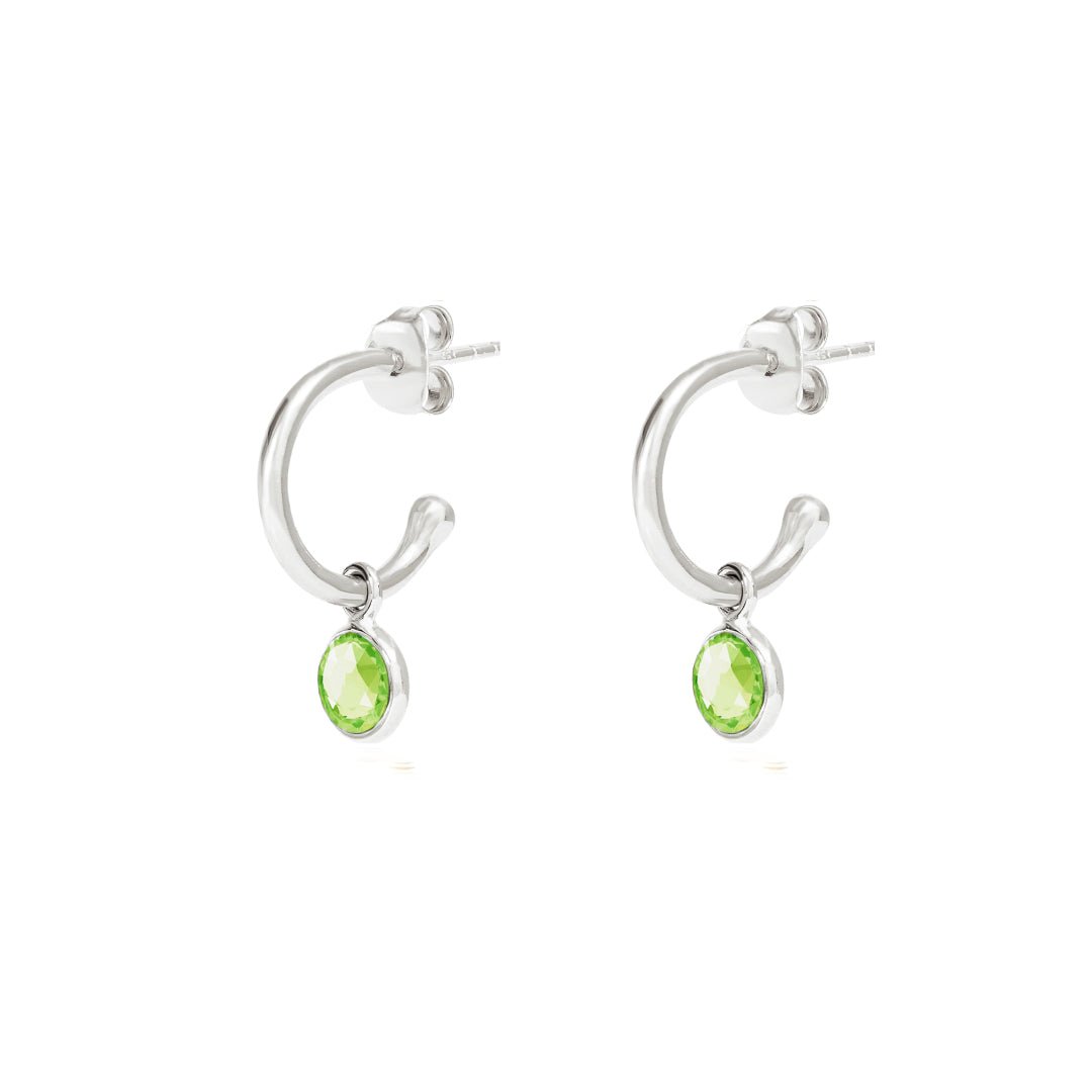 August Birthstone Silver Hoop Earrings - Peridot (Charm sold with hoops or individually) - Lulu B Jewellery