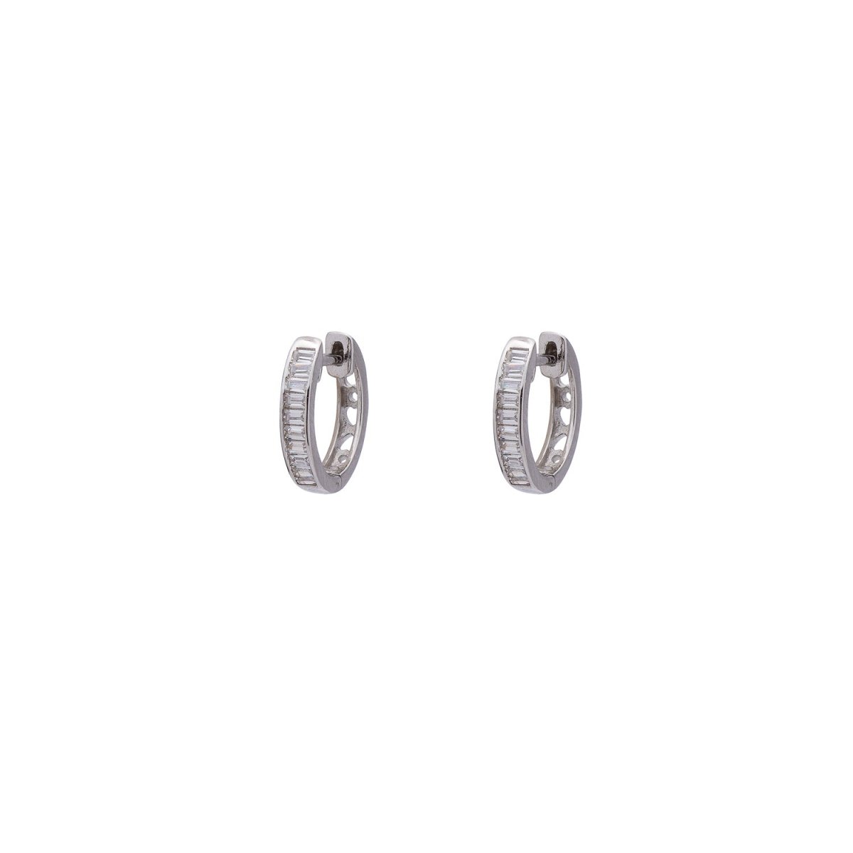 Baguette Small Hoop Silver Earrings with Cubic Zirconia - Lulu B Jewellery