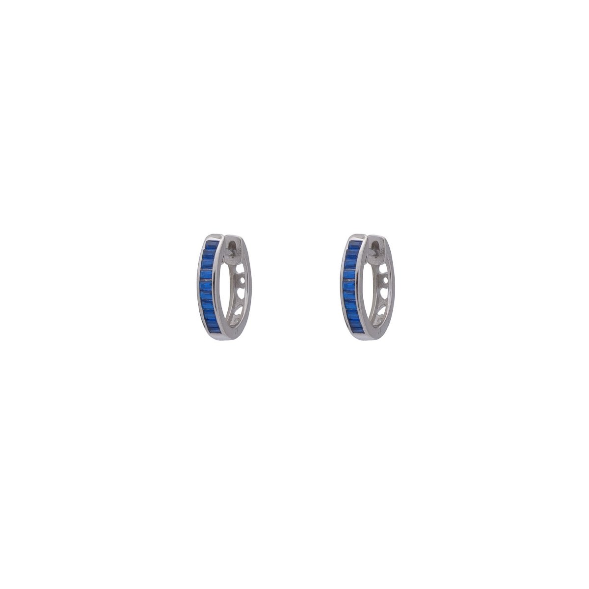 Baguette Small Hoop Silver Earrings with Lapis Lazuli - Lulu B Jewellery